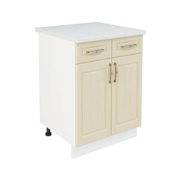 Шкаф нижний с ящиками ШН2Я 600 Корпус: ЛДСП белый 16мм; фасад: фрезеровка Лондон, МДФ дуб крем 16мм