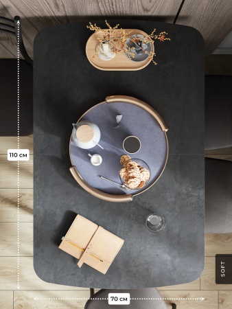 Стол Альт 1100х700/300, раздвижной, ЛДСП, В7 Цемент темный / Черный