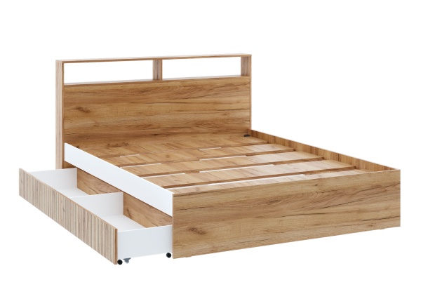 ИВИС Кровать КР-002 (сп.м. 1,6 х 2,0м) Корпус - Дуб Крафт золотой К003  Фасад ЛДСП - Белый (Гладкий)