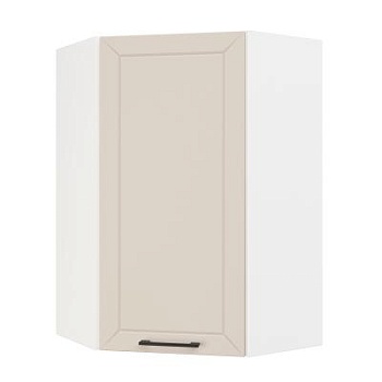 Шкаф верхний угловой (премьер)  ШВУ 600Н Корпус: ЛДСП белый 16мм; фасад: фрезеровка Кельн, МДФ софт бланж 16мм