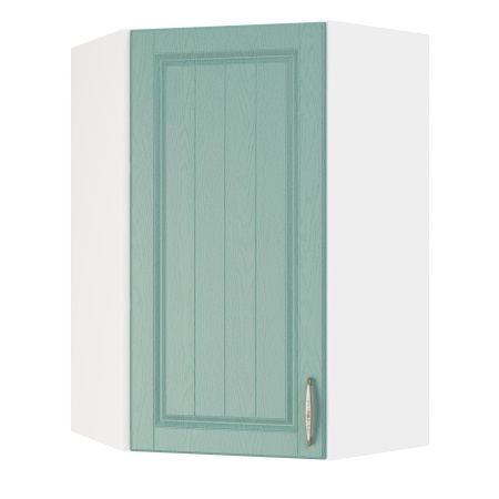 Шкаф верхний угловой (премьер)  ШВУ 600Н Корпус: ЛДСП белый 16мм; фасад: фрезеровка Лондон, МДФ дуб изумруд 16мм