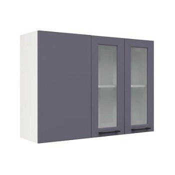 Шкаф верхний угловой со стеклом ШВУПС 1000 Корпус: ЛДСП белый 16мм; фасад: фрезеровка Кельн, МДФ софт смок 16мм