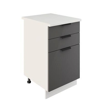 Шкаф нижний с ящиками ШН3Я 500 Корпус: ЛДСП белый 16мм; фасад: фрезеровка Норд, МДФ софт маренго 16 мм