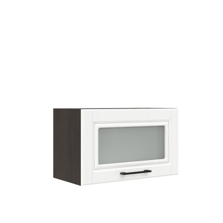 Шкаф верхний горизонтальный со стеклом ШВГС 600 Корпус: ЛДСП венге 16мм; фасад: фрезеровка Барселона, МДФ белое дерево 16мм