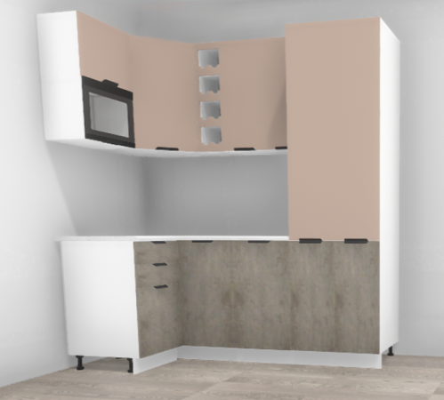 Угловая кухня Норд Камень беж / Софт какао 1,1*1,4 м + пенал 600 (9765)