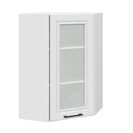 Шкаф верхний угловой со стеклом (премьер)  ШВУС 600Н Барселона белый массив (МДФ 16мм МС София)