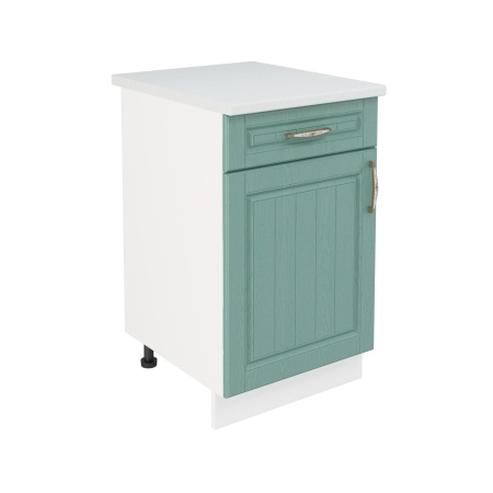 Шкаф нижний с ящиком ШН1Я 500 Корпус: ЛДСП белый 16мм; фасад: фрезеровка Лондон, МДФ дуб изумруд 16мм