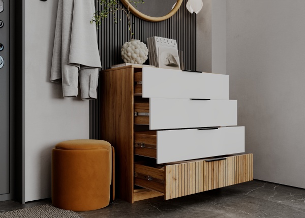 ИВИС Комод КМ-001 Корпус - Дуб Крафт золотой К003  Фасад ЛДСП - Белый (Гладкий)