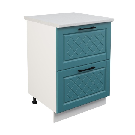 Шкаф нижний с ящиками ШНГ2Я 600 Корпус: ЛДСП белый 16мм; фасад: фрезеровка Барселона, МДФ морское дерево 16мм