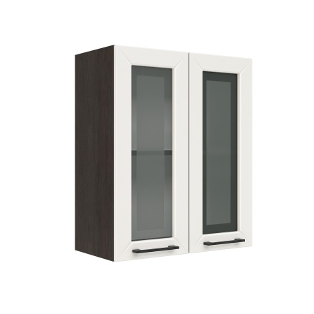 Шкаф верхний со стеклом ШВС 600 Корпус: ЛДСП венге 16мм; фасад: фрезеровка Кельн, МДФ софт бланж 16мм