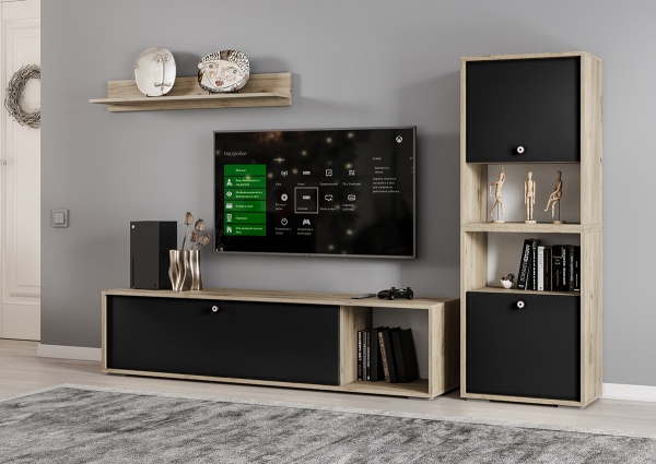 Модульная гостиная Нанси Дуб крафт серый / Софт черный