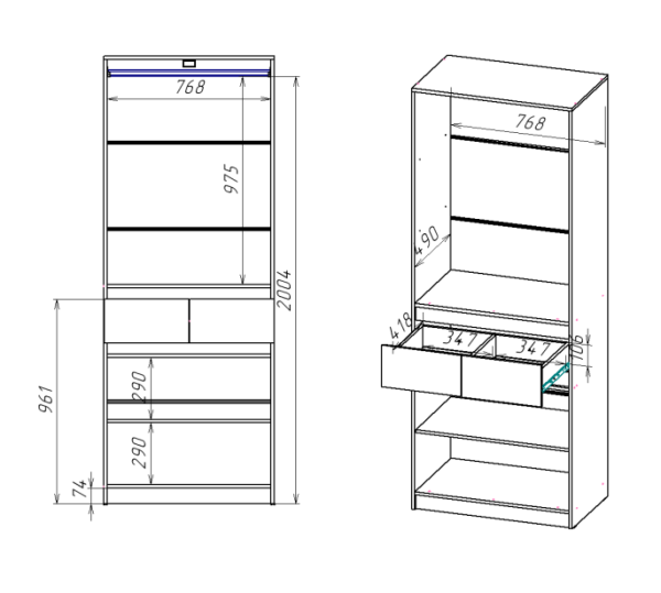 БОСТОН ЛАЙТ Шкаф ШК-002 (2-ств.) Дуб Крафт золотой / Серый шифер 