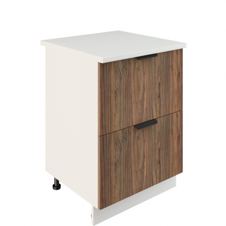 Шкаф нижний с ящиками ШНГ2Я 600 Корпус: ЛДСП белый 16мм; фасад: фрезеровка Норд, МДФ орех канадский 16 мм Шкаф нижний с ящиками ШНГ2Я 600 Корпус: ЛДСП белый 16мм; фасад: фрезеровка Норд, МДФ орех канадский 16 мм