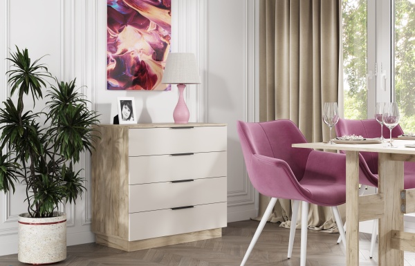 БОХО Комод КМ-001 Корпус - Дуб Крафт серый  Фасад ЛДСП - Кашемир 5981 BS