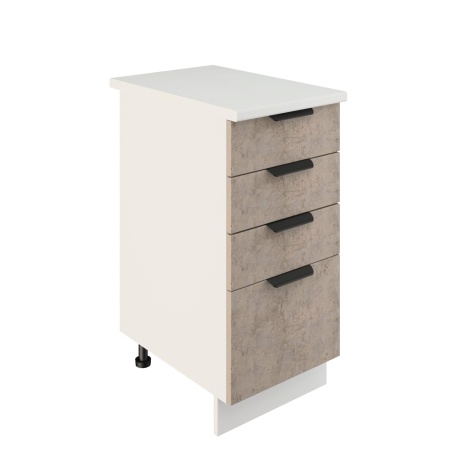 Шкаф нижний с ящиками ШНЯ 400 Корпус: ЛДСП белый 16мм; фасад: фрезеровка Норд, МДФ камень беж 16 мм
