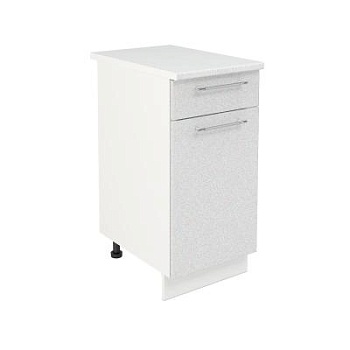 Шкаф нижний с ящиком ШН1Я 400 Корпус: ЛДСП белый 16мм; фасад: фрезеровка Олива, МДФ металлик белый 16мм