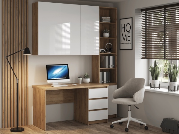 БОСТОН Стеллаж СЖ-001 МДФ (Комплект) Корпус - Дуб Крафт золотой  Фасад МДФ - глянцевая Белый