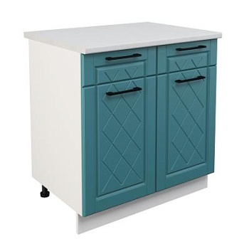 Шкаф нижний с ящиками ШН2Я 800 Корпус: ЛДСП белый 16мм; фасад: фрезеровка Барселона, МДФ морское дерево 16мм