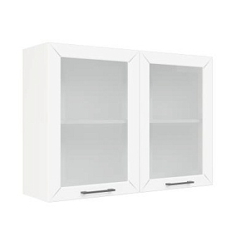 Шкаф верхний со стеклом ШВС 1000 Корпус: ЛДСП белый 16мм; фасад: фрезеровка Кельн, МДФ софт даймонд 16мм