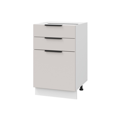 Шкаф нижний с ящиками ШН3Я 500 Корпус: ЛДСП белый 16мм; фасад: фрезеровка Оливия, МДФ моно керамика 16 мм