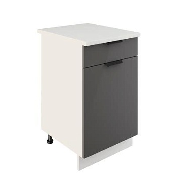 Шкаф нижний с ящиком ШН1Я 500 Корпус: ЛДСП белый 16мм; фасад: фрезеровка Норд, МДФ софт смок 16 мм