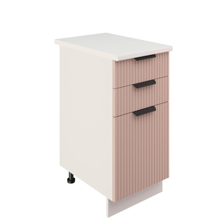Шкаф нижний с ящиками ШН3Я 400 Корпус: ЛДСП белый 16мм; фасад: фрезеровка Норд Line, МДФ софт какао 16 мм