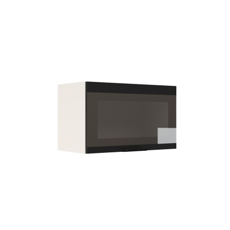 Шкаф верхний горизонтальный со стеклом ШВГС 600 Корпус: ЛДСП белый 16мм; фасад: фрезеровка Норд, МДФ софт черный 16 мм