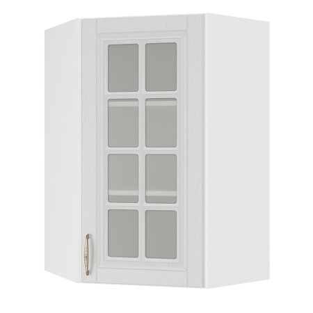 Шкаф верхний угловой (премьер)  ШВУС 600Н Корпус: ЛДСП белый 16мм; фасад: фрезеровка Лондон, МДФ дуб белый 16мм