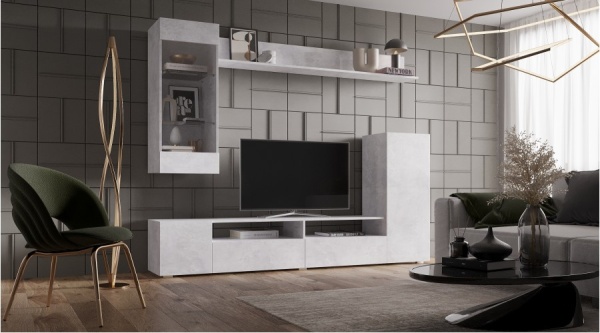 Даллас Шкаф со стеклом Цемент светлый