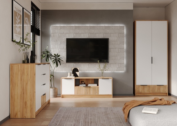 ИВИС Шкаф ШК-002 Корпус - Дуб Крафт золотой К003  Фасад ЛДСП - Белый (Гладкий)