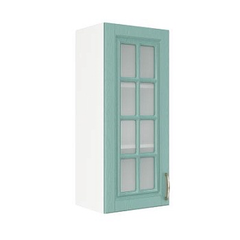 Шкаф верхний со стеклом (премьер) ШВС 400Н Корпус: ЛДСП белый 16мм; фасад: фрезеровка Лондон, МДФ дуб изумруд 16мм