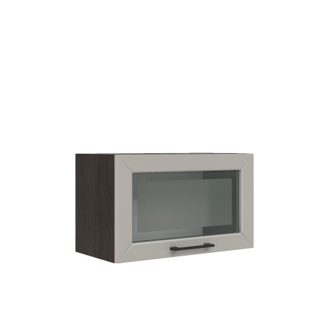 Шкаф верхний горизонтальный со стеклом ШВГС 600 Корпус: ЛДСП венге 16мм; фасад: фрезеровка Кельн, МДФ софт тоффи 16мм