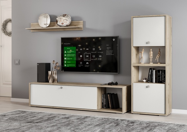 Модульная гостиная Нанси Дуб крафт серый / Софт айвори