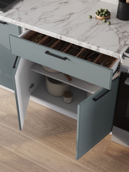 Кухня Амелия Вайт Софт / Бирюзовая мята 1,6 м Кухня Амелия Вайт Софт / Бирюзовая мята 1,6 м