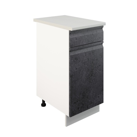 Шкаф нижний с ящиком ШН1Я 400 Корпус: ЛДСП белый 16мм; фасад: фрезеровка Бруклин, МДФ бетон черный 16мм