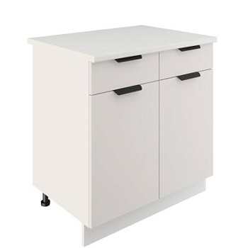 Шкаф нижний с ящиками ШН3Я 800 Корпус: ЛДСП белый 16мм; фасад: фрезеровка Норд, МДФ софт пломбир 16 мм