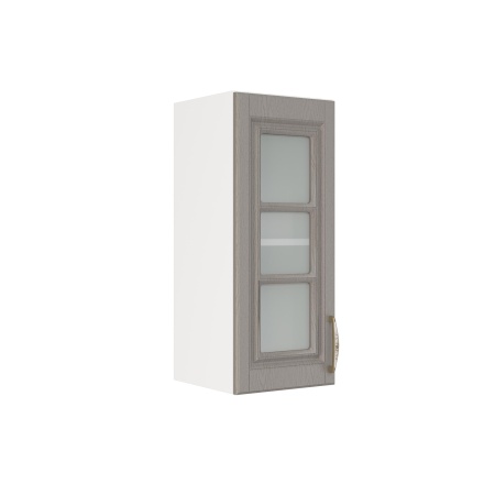 Шкаф верхний со стеклом ШВС 300 Корпус: ЛДСП белый 16мм; фасад: фрезеровка Лондон, МДФ дуб графит 16мм