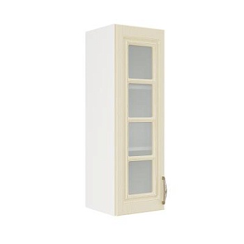 Шкаф верхний со стеклом (премьер) ШВС 300Н Корпус: ЛДСП белый 16мм; фасад: фрезеровка Лондон, МДФ дуб крем 16мм