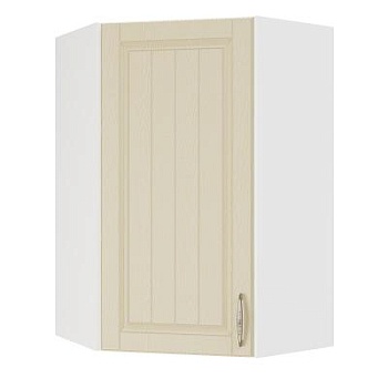 Шкаф верхний угловой (премьер)  ШВУ 600Н Корпус: ЛДСП белый 16мм; фасад: фрезеровка Лондон, МДФ дуб крем 16мм