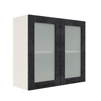 Шкаф верхний со стеклом ШВС 800 Корпус: ЛДСП белый 16мм; фасад: фрезеровка Нувель, МДФ бетон черный 16мм