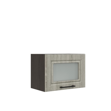 Шкаф верхний горизонтальный со стеклом ШВГС 500 Корпус: ЛДСП венге 16мм; фасад: фрезеровка Барселона, МДФ седой клен 16мм