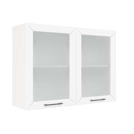 Шкаф верхний со стеклом ШВС 1000 Корпус: ЛДСП белый 16мм; фасад: фрезеровка Кельн, МДФ софт даймонд 16мм