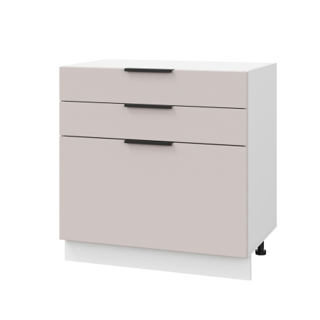 Шкаф нижний с ящиками ШН3Я 800 Корпус: ЛДСП белый 16мм; фасад: фрезеровка Оливия, МДФ сиена тауп 16 мм