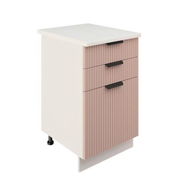 Шкаф нижний с ящиками ШН3Я 500 Корпус: ЛДСП белый 16мм; фасад: фрезеровка Норд Line, МДФ софт какао 16 мм