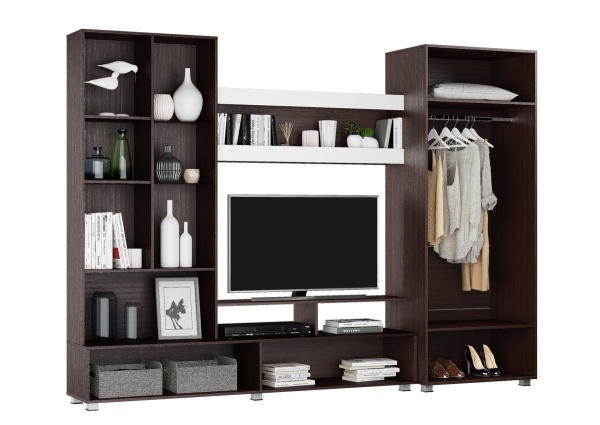 КАМИЛА Стенка гостиная МДФ(Комплект) Корпус - Венге  Фасад МДФ - глянцевая Белый