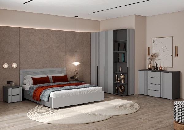 мс для спальни Альмерия КР-160 Серый графит / Бархат серый