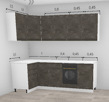 Кухня угловая Бруклин Бетон коричневый 1100*2300 мм с местом под духовой шкаф 450 (10710) Кухня угловая Бруклин Бетон коричневый 1100*2300 мм с местом под духовой шкаф 450 (10710)