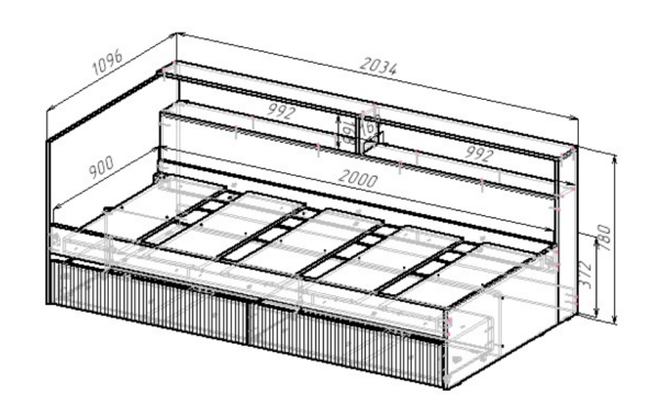 ИВИС Кровать КР-001 (сп.м. 0,9 х 2,0м) Корпус - Дуб Крафт золотой К003  Фасад ЛДСП - Белый (Гладкий)
