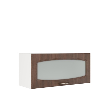 Шкаф верхний горизонтальный со стеклом ШВГС 800 Корпус: ЛДСП белый 16мм; фасад: фрезеровка Гренада, МДФ бразильский орех 16мм