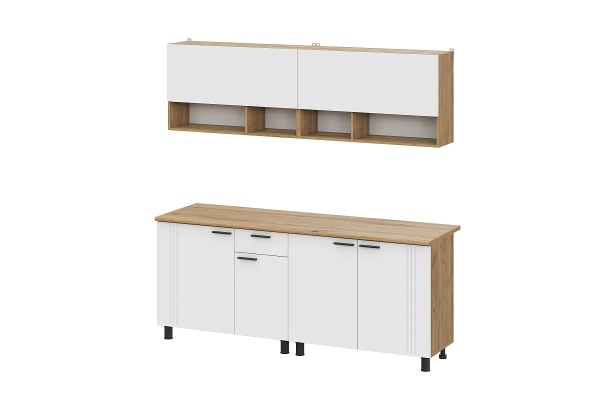 Кухонный гарнитур "Монако" (2м) (Серия 2) Дуб Золотой/Белый матовый/Дуб Вотан